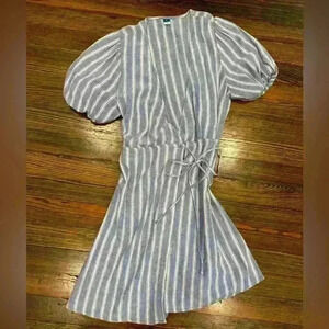 Old Navy Gray and White Striped Wrap Dress